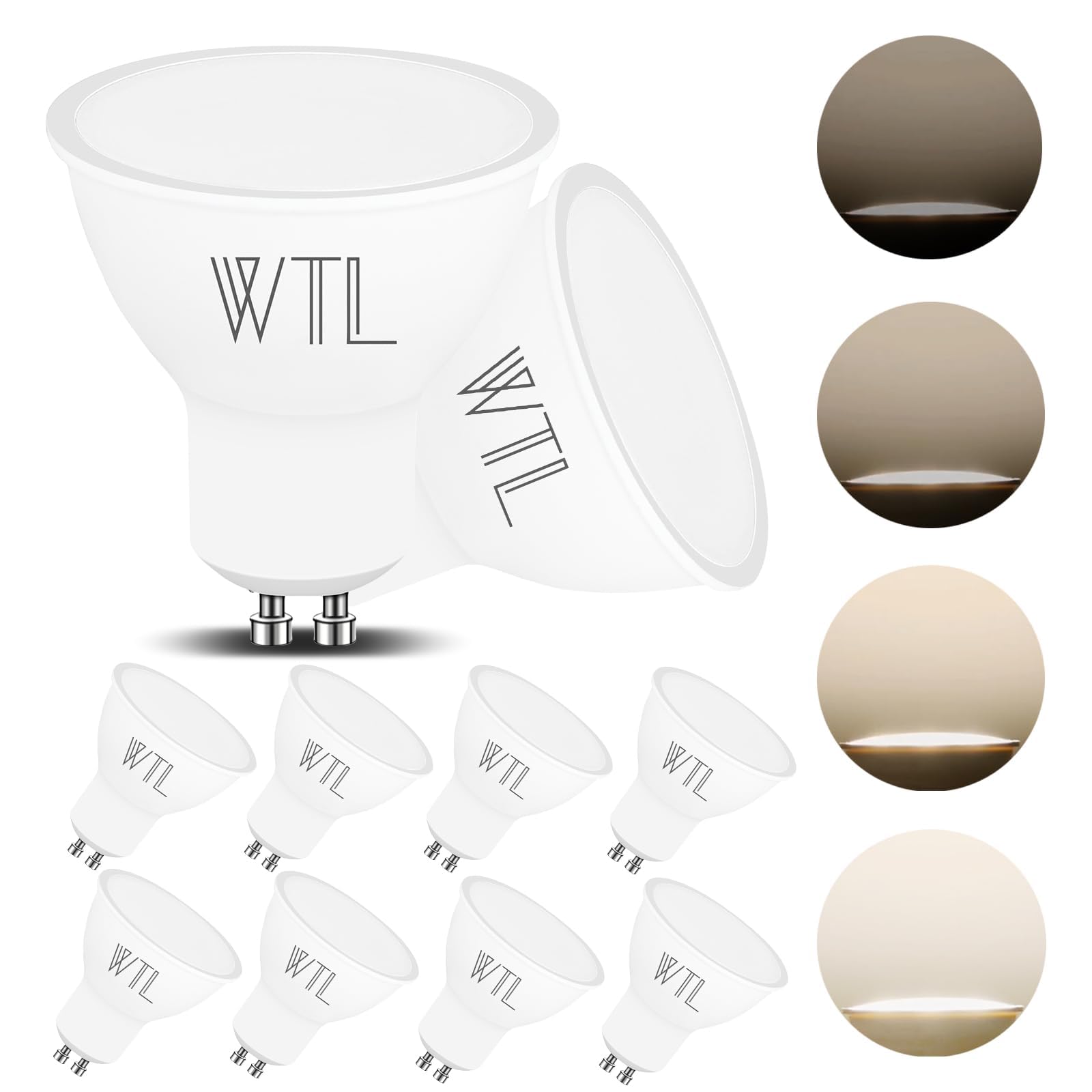 WTL GU10 LED Lamps 7W 4000K Dimmable 600LM LED Bulb Spotlight Natural White 120° Beam Angle Reflector Lamp gu10 led Bulb dimmable 4000k,10 Piece