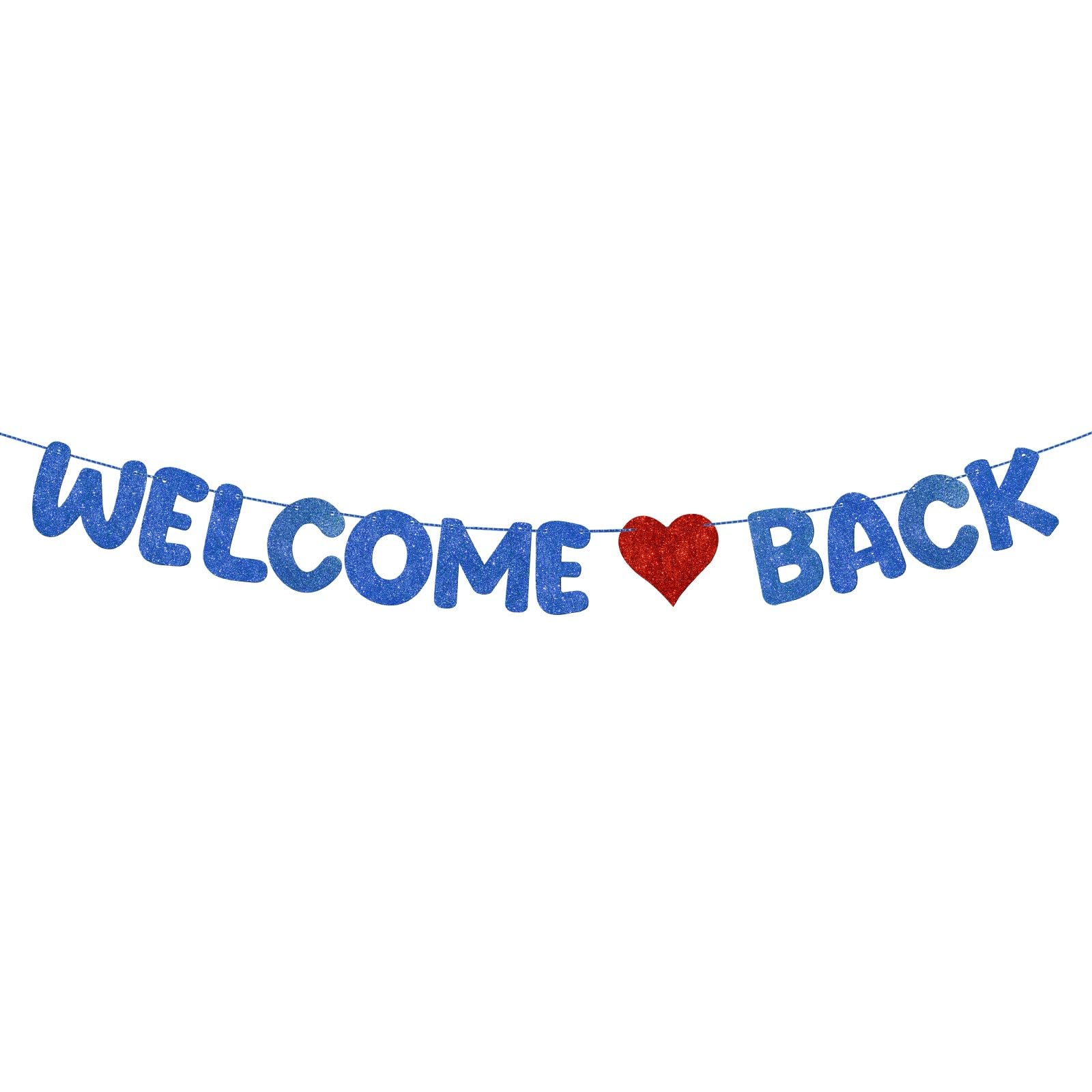 Photo 1 of Fulmoon Pre Strung Welcome Back Glitter Banner First Day of School Party Decorations Funny Classroom Decor Welcome Back Sign for Coworkers Retiring from the Army Decorations(Blue, Red)