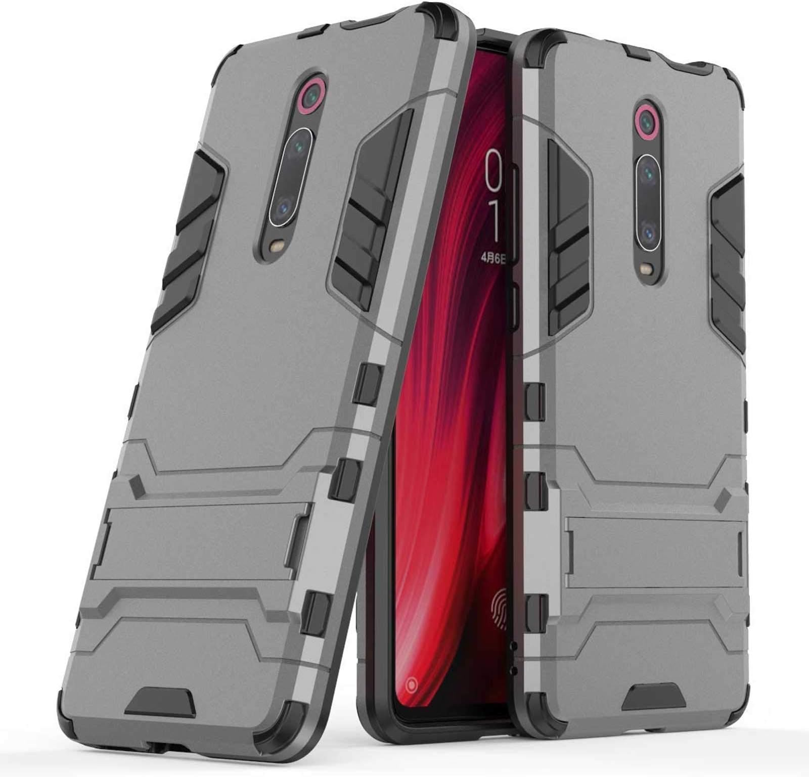 TecKraft Hybrid Cover Shock Absorbing Defender Kickstand Back Case for Redmi K20 (Grey)