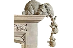 LSLANSOON 3 Set Elephant Shelf Sitter, Mother Elephant Hanging 2 Baby Elephants on The Edge, Hand-Painted Resin Collectable F
