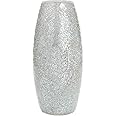 London Boutique Large Tall Vase Vases for Flowers Handmade Decorative Mosaic Glitter Vase Sparkled Glass Gift Present 15" and 12" (Silver White, Medium 12")