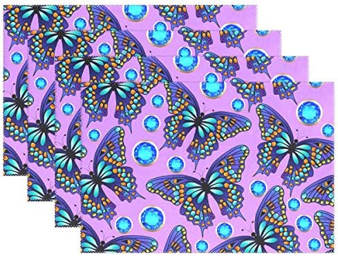 NaiiaN Placemats 12x18 inch 1 piece Heat Resistant Art Colorful Seamless Animal Butterfly Diamond Non Slip Table Mats for Dinning Kitchen