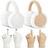 Liitrsh 4 Pack Winter Ear Muffs with Gloves Set for Women Men Valentine Gift Flu Ear Warmer Cover Handband Mitten for Cold