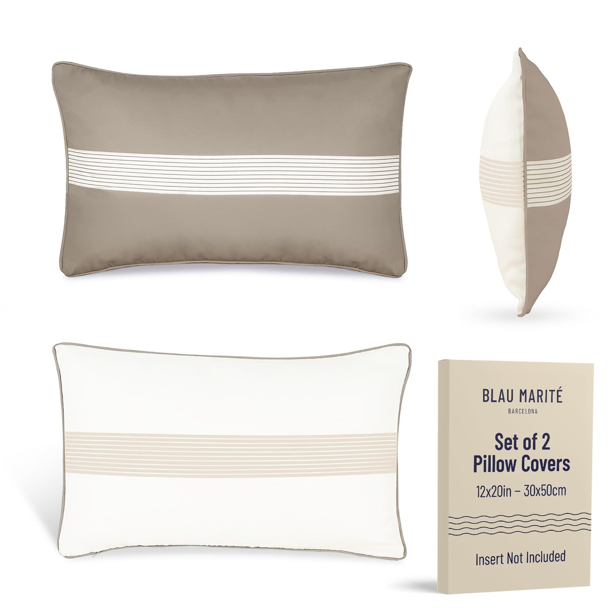 Blau Marité Set of 2 decorative cushion covers. Model FORMENTERA. Resistant, waterproof and anti-stain. Soft and cozy. For indoor and outdoor decoration. (20 x 20 inches, Brown)