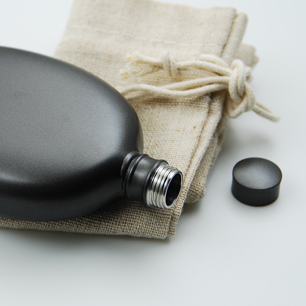 iSavage 3oz 18/8 Stainless Steel Oval Shaped Hip Flask, Popular Gun-Black Painting-YM803