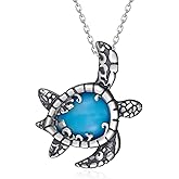 CVRAVO Larimar Sea Turtle Necklace 925 Sterling Silver Turtle Necklace Ocean Jewelry Gifts for Women Wife