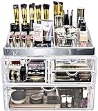 Sorbus Acrylic Cosmetic Makeup and Jewelry Storage Case Display with Silver Trim - Spacious Design - Great for Bathroom, Dresser, Vanity and Countertop (Silver Set 1)
