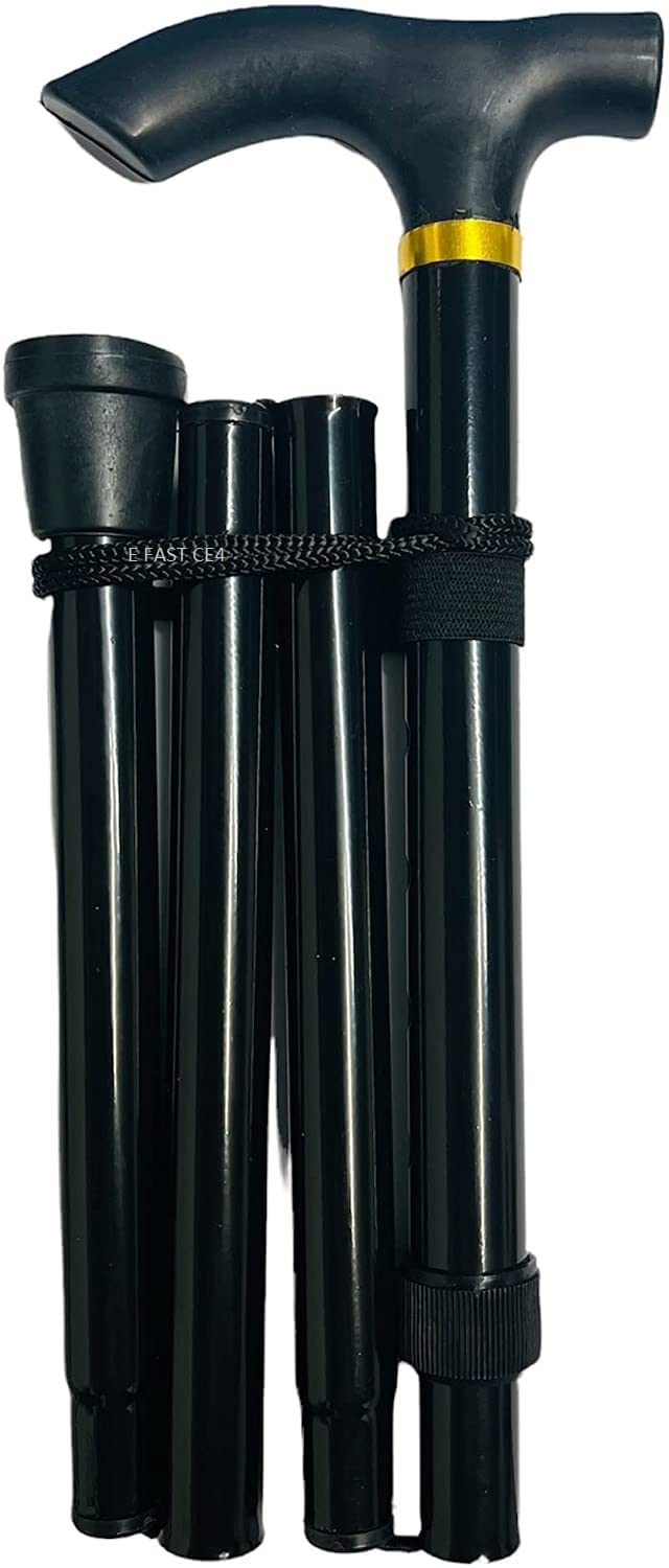 Walking Stick, Walking Aid, Mobility Aid, Adjustable Height, Foldable, Extendable, Lightweight (BLACK)