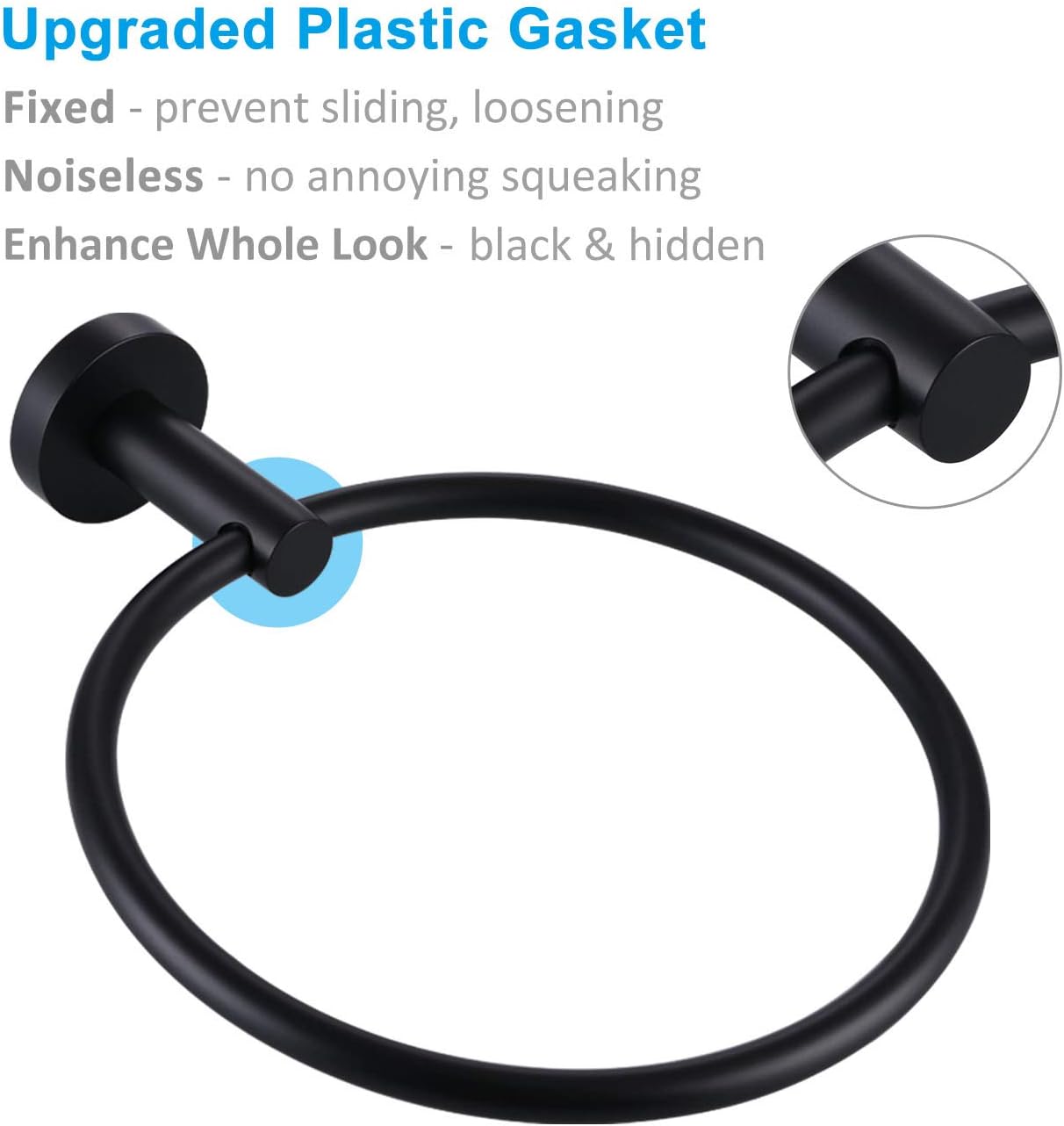 Matte Black Towel Ring, APLusee Hand Towel Holder Stainless Steel Modern Round Bathroom Kitchen Storage Hanger Wall Mounted: Home Improvement