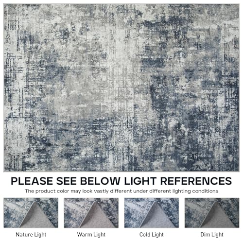 8x10 Area Rugs for Living Room Rug Washable: Modern Large Rug for Dining Room Bedroom Carpet Non Slip 8 by 10 Indoor Abstract Nursery Home Office Blue Grey