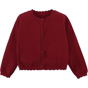 Ecolala Toddler Girls Cardigan Sweater 3T-7 Years | Scalloped Knit Button Down Dressy Cardigan for Wedding, Church, School an