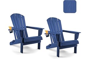 OLYMSOLD Folding Adirondack Chair Set of 2, Plastic Adirondack Chairs Wood Texture, Fire Pit Chairs for Outside, Weather Resistant Composite Adirondack Chair with Cup Holder
