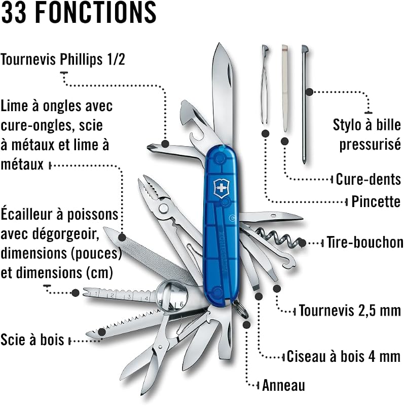 Couteau Suisse Swiss Champ - Multitool 33 Fonctions - Bleu