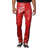 Lars Amadeus Faux Leather Pants for Men's Slim Fit Solid Color Nightclub Disco Skinny Trousers
