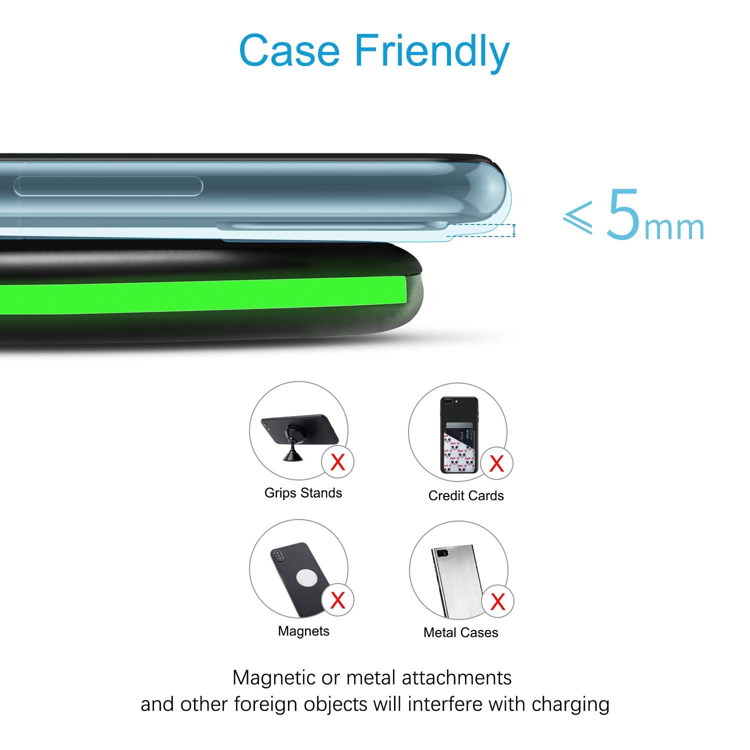 Wireless Charger 10W Qi Fast Wireless Charging Pad, 7.5W Compatible with iPhone 11,Pro,Max,XS Max,XR,XS,X,8,Plus, 10W for Samsung Galaxy Note 10/10+/9/8,S10 Plus S9 S8,AirPods and More (No AC Adapter)