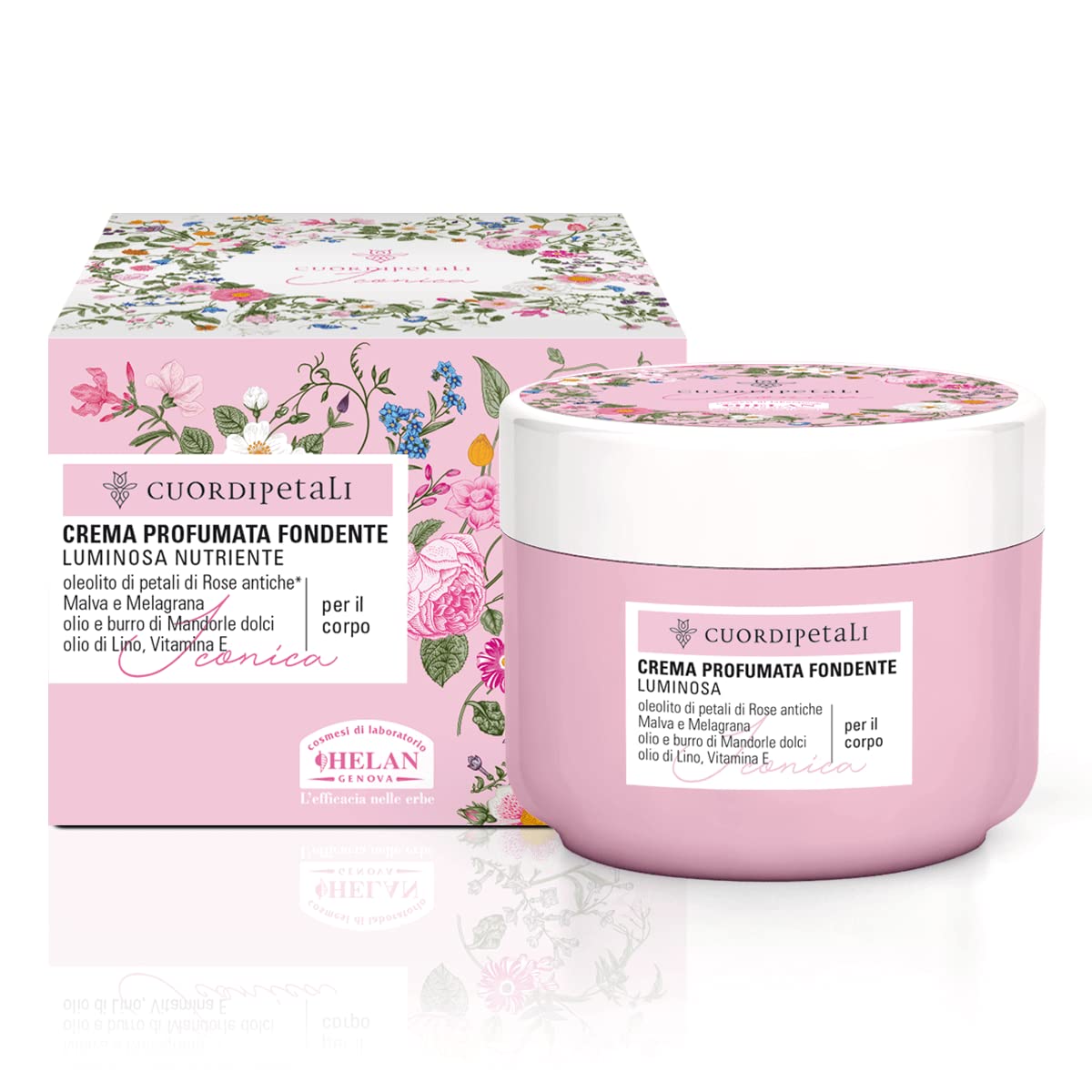 Helan Cuor di Petali - Nourishing, Scented Body Cream with Vitamin E, Sweet Almond Oil, Ancient Rose Petals - Non-Greasy, Melting, Gentle Moisturiser with Softening, Silky Effect - Made in Italy 200ml
