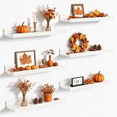 upsimples Floating Shelves for Wall Decor and Storage, White, 6Pcs 15.7'' | Wall Mounted Wood Shelves for Living Room, Bedroom, Bathroom, Kitchen, Office, Laundry Room Display and Organize