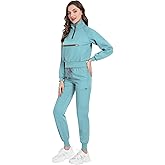 Scrub for Women Set-Long Sleeve Scrub Top with Zipper & Jogger Pants Medical Uniform Suit