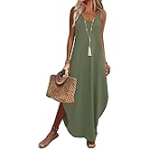 WIHOLL Summer Dresses for Women Spaghetti Strap Maxi Dress Scoop Neck Casual Boho Sundresses Beach Vacation Outfits Pockets