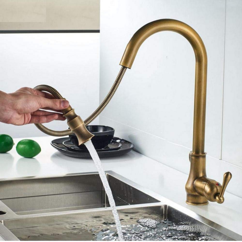 Grifos de cocina de bronce antiguos Saque el fregadero Giratorio Grifo