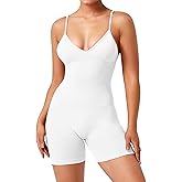 TAYOEA One Piece Jumpsuits for Women Workout Backless Jumpsuit Seamless Tummy Control Sleeveless Short Yoga Rompers White,S