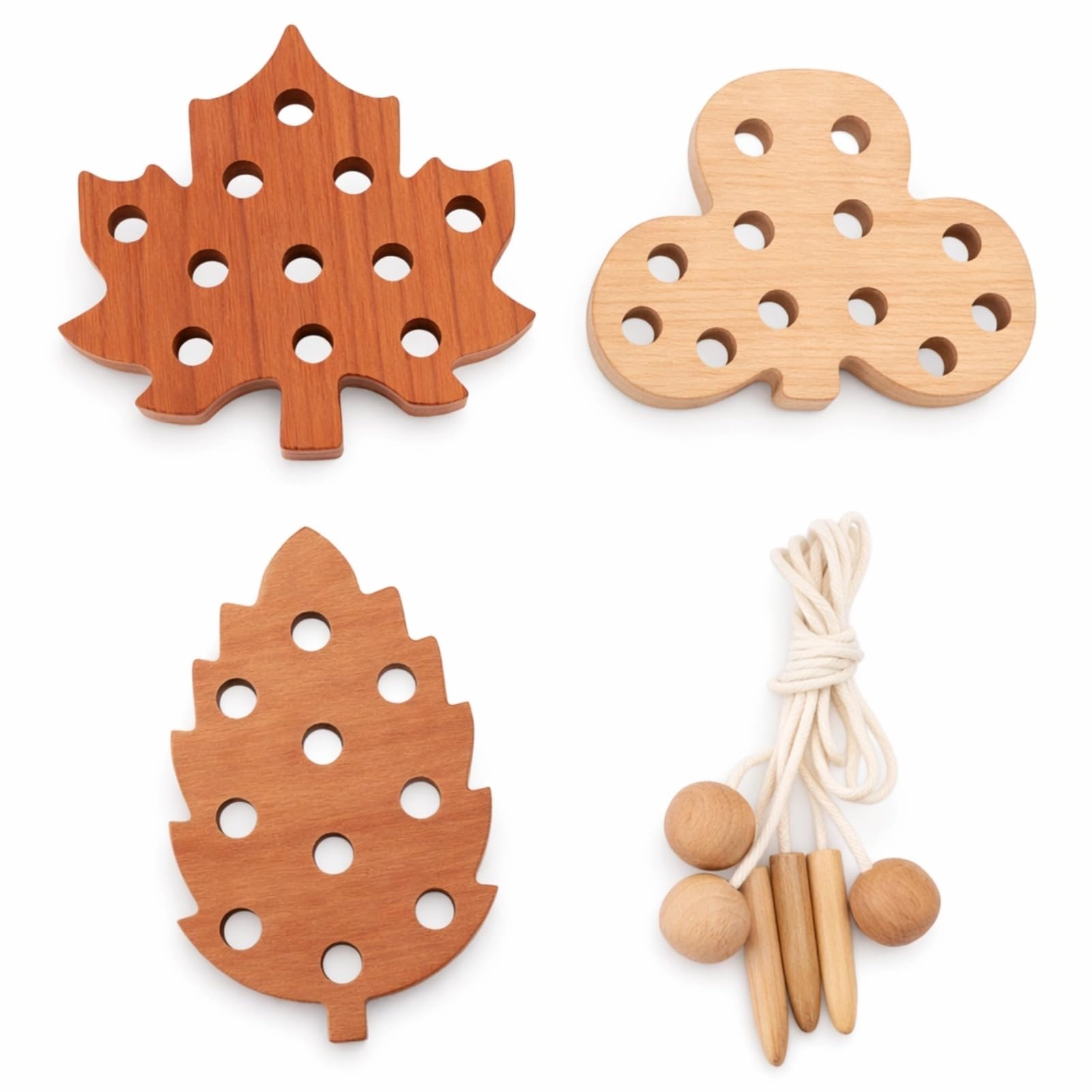 SPYMINNPOO Lacing Toy for Toddlers, Wooden Lacing Threading Leaves Toys Set, Educational Threading Game for Baby and Kids