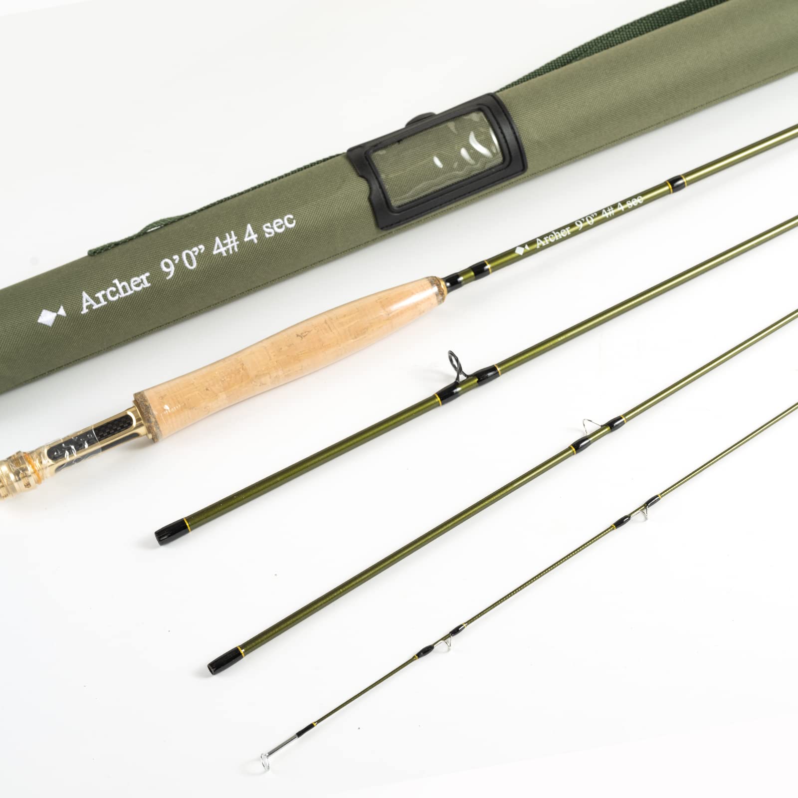 AnglerDream Archer Fly Fishing Rod 4 Section 9FT 4WT with Cordura Tube Graphite IM 10 / 36T Carbon Fiber Dark Green Fly Rod