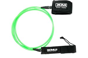 XM SURF MORE Regular Premium Surfboard Leash, 5/6/7/8/9/12ft Length, Cord (.270 in.) Unbreakable Swivels, Detachable Railsaver, Made in USA [3 Yr Warranty]