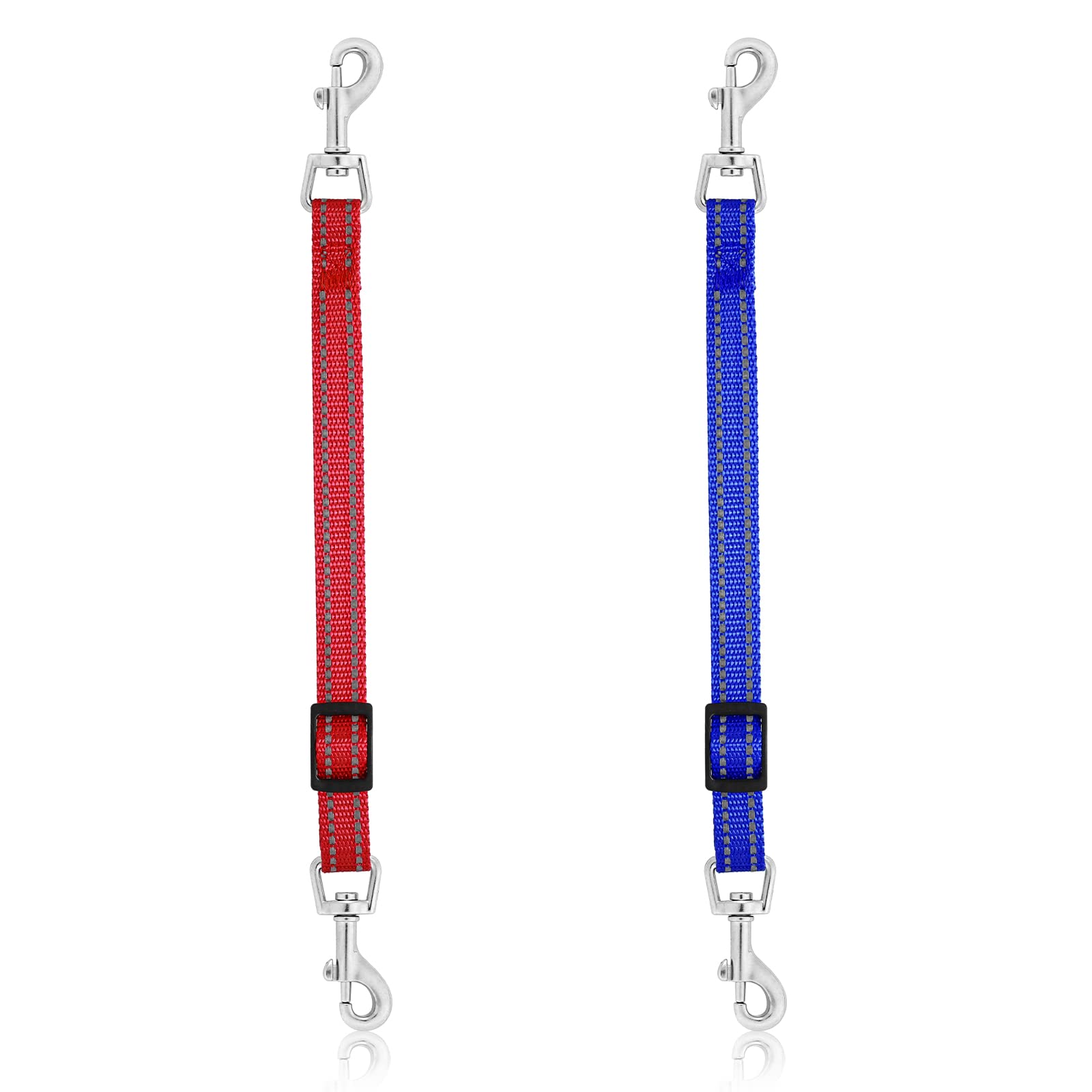 Cobee Dog Collar Clips, 2 Pcs Reflective Nylon Puppy Collar Backup Safety Adjustable Pet Dog Harness Connector, Double Ended Backup Clasp Clip for Puppies (Red, Blue) — image 1