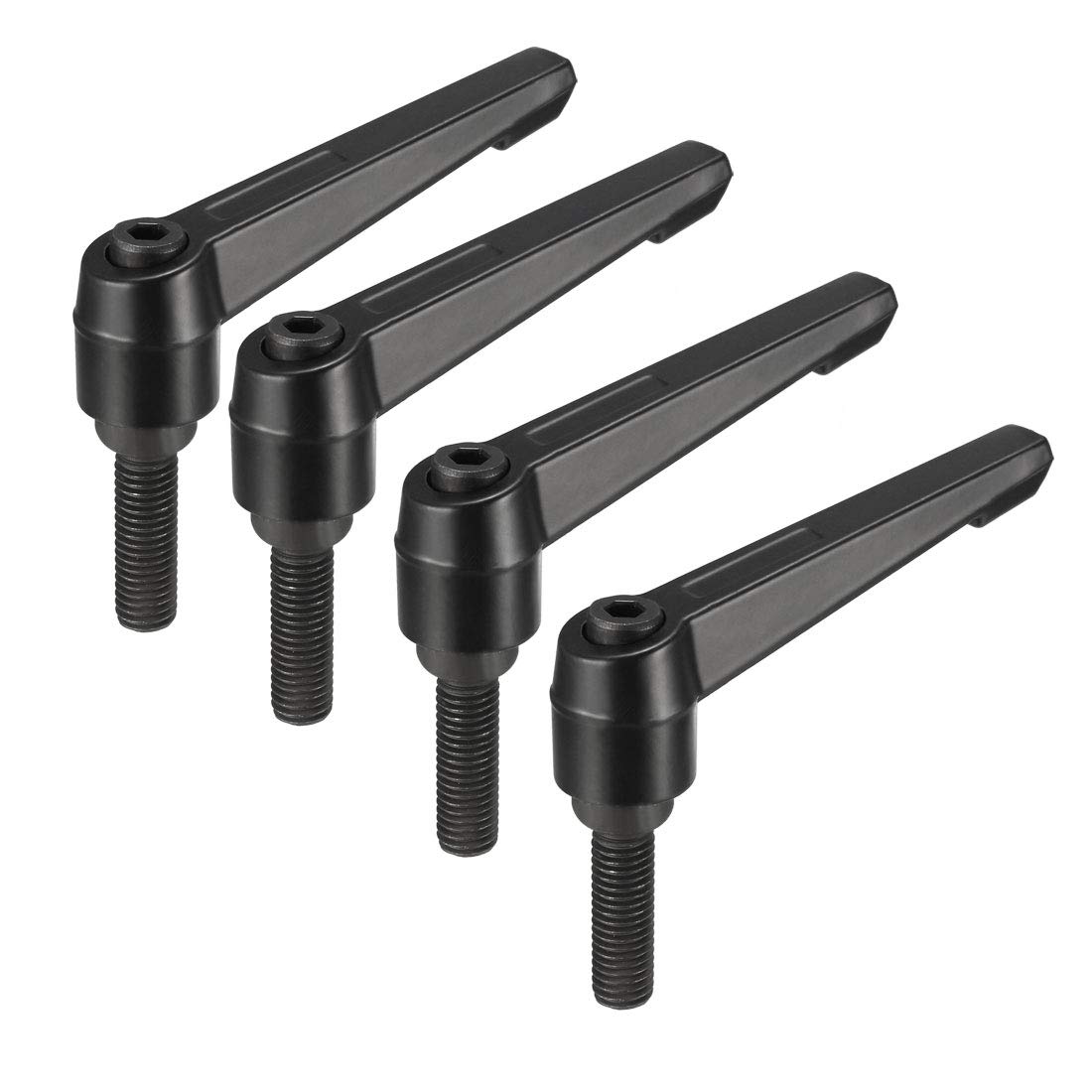 sourcing map M10 x 30mm Handle Adjustable Clamping Lever Thread Push Button Ratchet Male Threaded Stud Knobs Locking Rotating Screw Handles Quick Release Bolt Black 4pcs