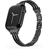 Metal Watch Band for Apple Watch 38mm 40mm 41mm 42mm 44mm 45mm 46mm 49mm, Women's, Slim Exquisite Fashion Stainless Steel Watch Band for iWatch Series 10 9 8 7 6 5 4 3 2 1 SE Ultra Black