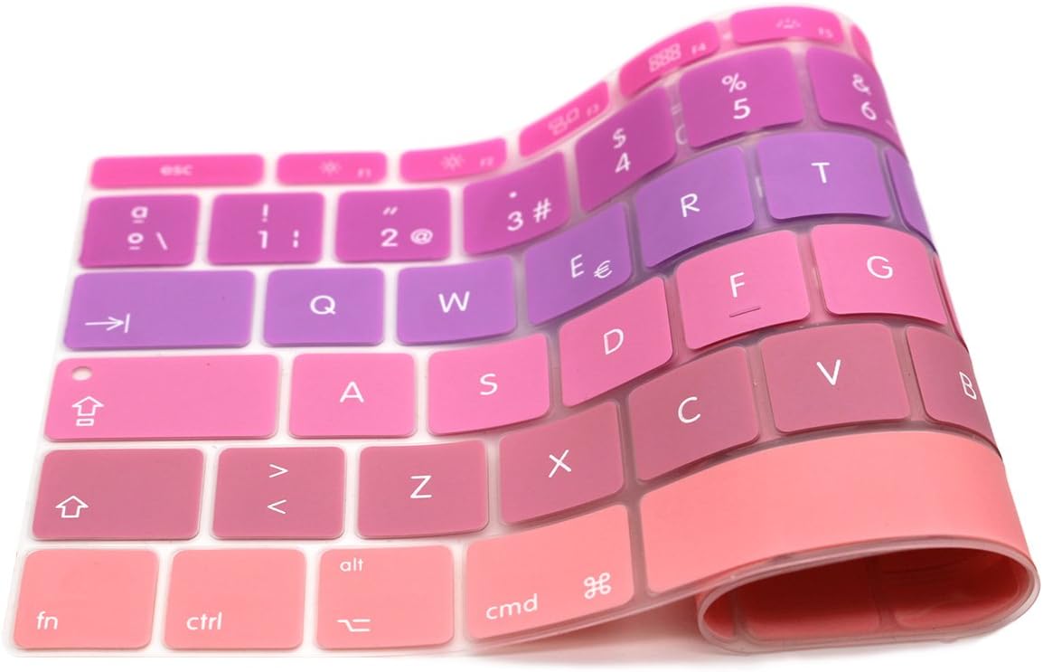 MMDW Spanish ESP Language Silicone Keyboard Cover for MacBook Pro 13 Inch 2017 & 2016 Release A1708 No Touch Bar &for MacBook 12 Inch A1534 Protective Skin (EU Layout),Ombre Hot Pink - Image 4