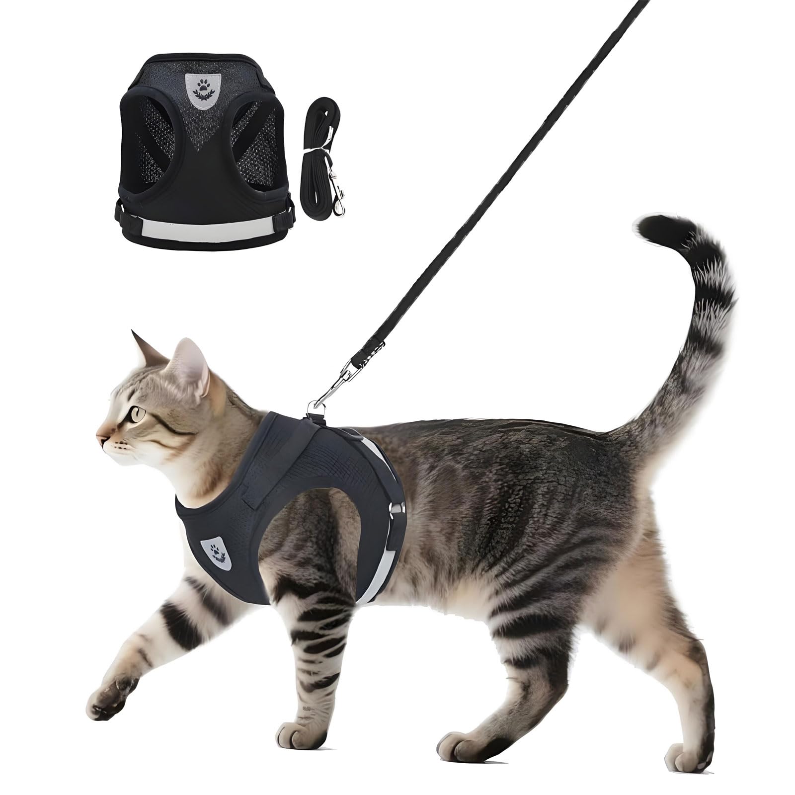 Anlitent Soft Mesh No Pull Cat Harness and Lead Set for Walking, Escape Proof Kitten Vest Harnesses for Small Dogs/Cats/Animals Rabbit, Cool Cat Dog Collar with Leash (Black, Small) — image 1
