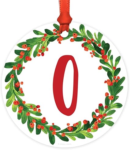 Amazon Com Andaz Press Round Metal Keepsake Monogram Alphabet Christmas Ornament Gift Initial Letter O Watercolor Red Green Holiday Wreath Berries Leaves 1 Pack Christmas Family Tree Decorations Kitchen Dining