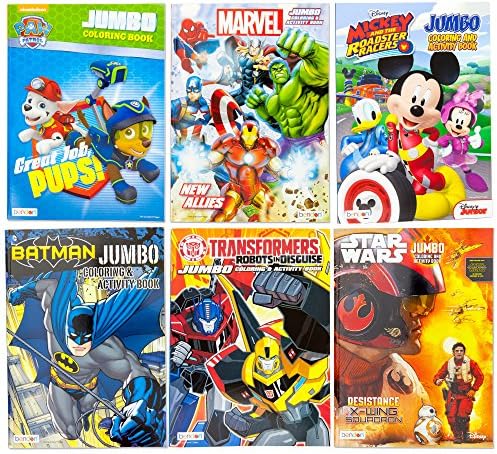 Kids Coloring &amp; Activity Books Featuring Paw Patrol Marvel Avenger Hulk Wolverine Iron Man Spider-Man Captain America Mickey Minnie Mouse Transformers Batman Star Wars | 6 Books Educational Gift Set