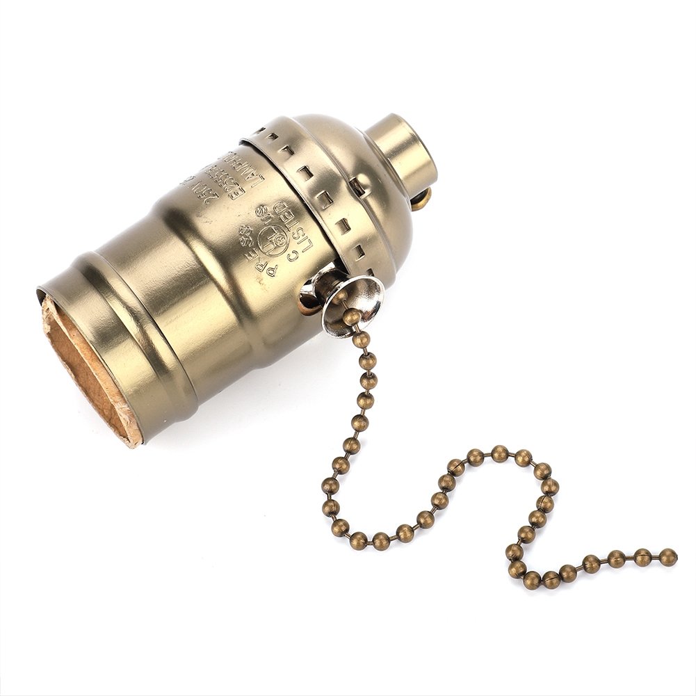 Fdit Vintage Edison Lamp Base Solid Brass Ceiling Light E27 Aluminum Light Socket with Pull Chain Desk Table Lamp Holder Screw Base Simple Design Vintage (Dark Bronze)