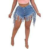 TieBnss Jean Shorts for Women Frayed Raw Hem Ripped High Waisted Summer Denim Shorts
