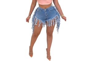 LaiyiVic Women's Denim Shorts High Waisted Frayed Raw Hem Ripped Short Jeans