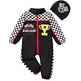 KOZBY 0-24 Months Baby Boy Romper Race Car Outfit Infant Long Sleeves Zipper Jumpsuit