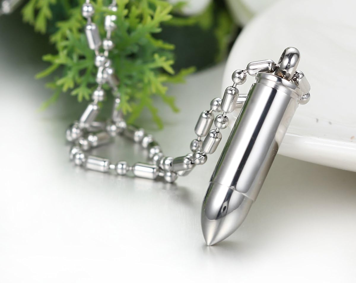 JewelryWe Stainless Steel Silver Polished Bullet Pendant 22 Inch Chain Necklace for Men, 22 inches - Image 3