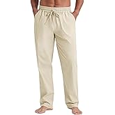 NITAGUT Mens Linen Pants Casual Elastic Waist Drawstring Lightweight Summer Beach Trousers with Pockets