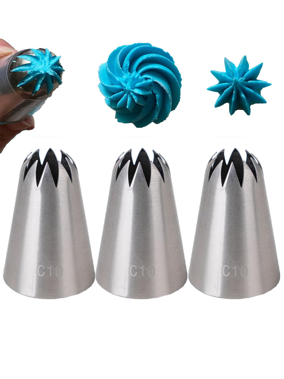 Extra Large Piping Nozzles,Closed Star Decorating Nozzles for Shells,Fleur de lis, Rosettes,Flowers,3 Pcs