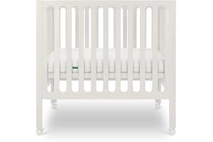 Newton Baby Galileo Mini Crib Solid Beech Wood with Wheels in Warm White, Mini Crib Mattress Included, Adjustable Mattress Height, Ultra-Safe Non-Toxic Finish