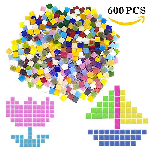 600 Pieces Mixed Color Mosaic Tiles Mosaic Glass Pieces Mosaic Making for Home Decoration or DIY Crafts, Square, 1 by 1 cm, by Leacheery