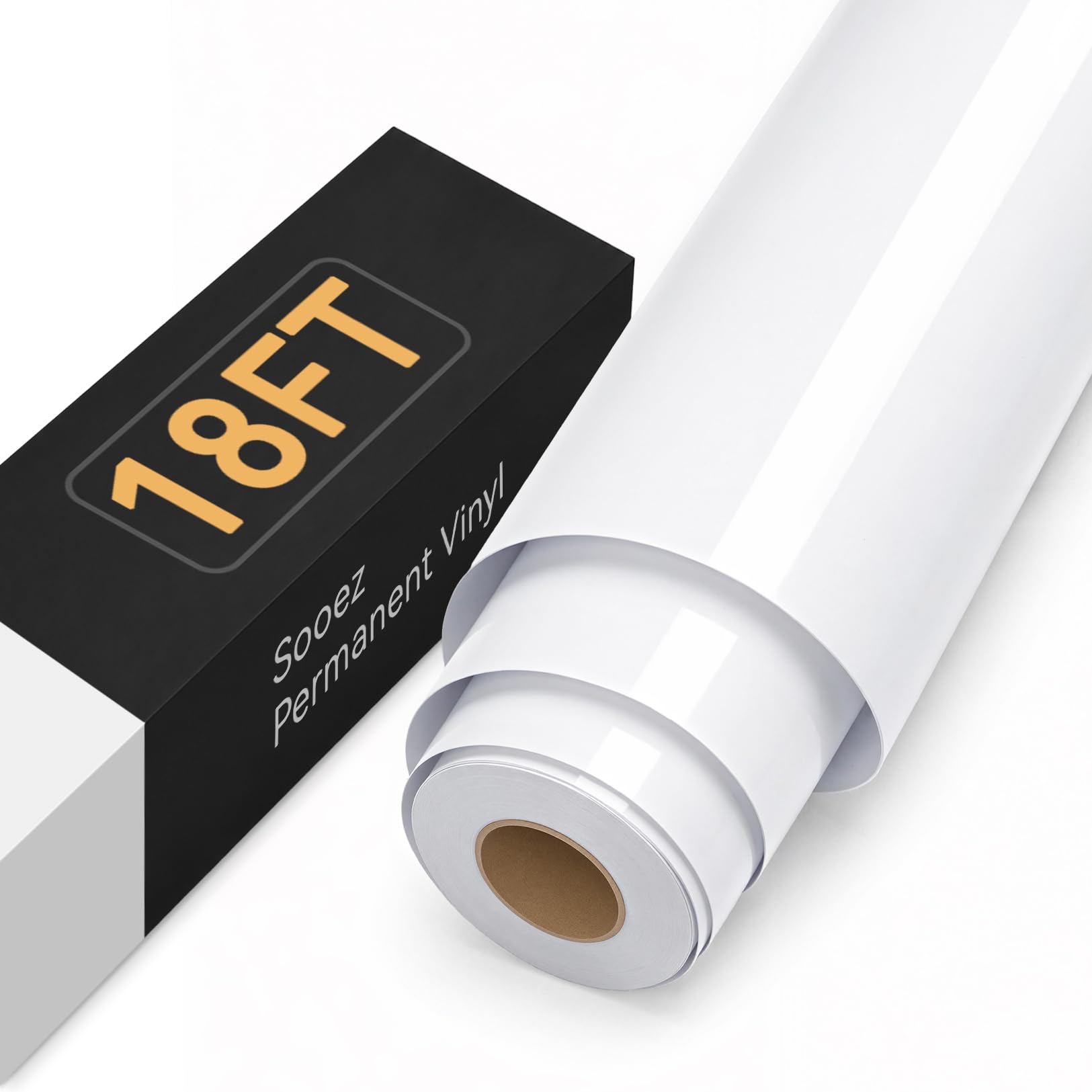 Sooez Permanent Vinyl -12" x18FT Glossy White Vinyl Roll | Waterproof Outdoor for All Cutting Machine, Adhesive Vinyl for Par