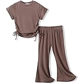 ACESTAR Toddler Baby Girls Clothes Set 2 Piece Summer Outfits Solid Short Sleeve T-Shirts Tee & Flared Pants Sets 12M-6 Years