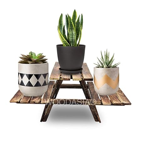 Woodasia Wooden Folding Planter Flower Stand Small Size 10.5 inch, Length - 22 inch, Width - 9 inch Antique Brown Color