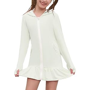 QPANCY Girls Swim Cover Up UPF 50+ Sun Protection Rash Guard Hoodie | Quick Dry, Thumb Holes, Pockets, Chlorine Resistant, Lo