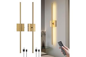 usiopup Battery Operated Wall Sconces Set of Two,Bathroom Light Fixtures with Remote Control,Gold Bathroom Vanity Lights,Wire