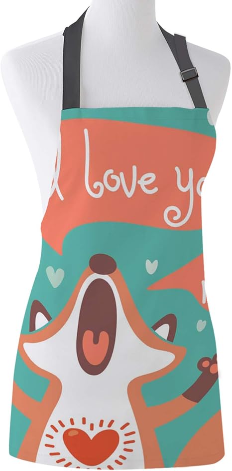 Amazon エプロン 狐 ラブハット イラスト カフェエプロン シンプルエプロン 男女兼用 料理室 動きやすい シワになりにくい 家庭用 仕事用 メンズ カフェ用 保育士用 子供用 帆布 台所 66 80cm エプロン オンライン通販